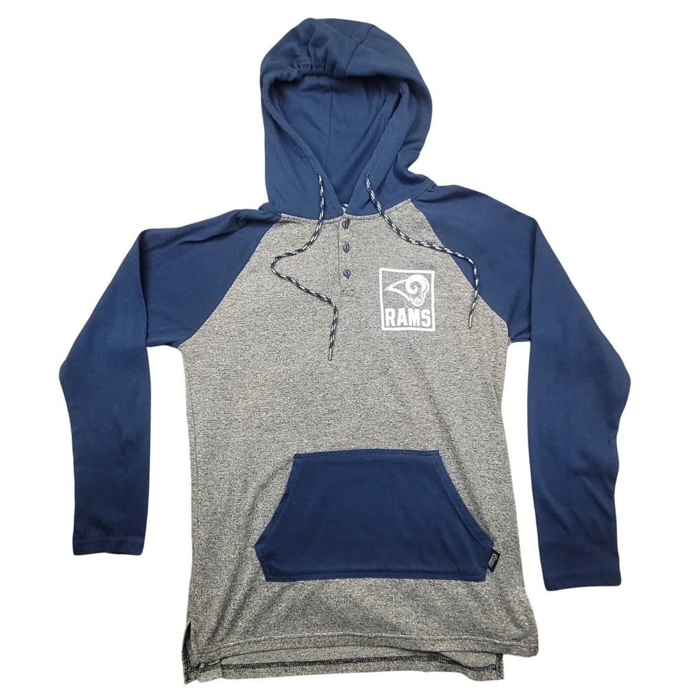 Los Angeles Rams NFL Team Apparel Henley Hoodie Mens Large Grey Navy Raglan